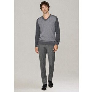 BANANA REPUBLIC Extra Fine Merino Wool V-Neck Sweater Two Tone Gray Mens Sz L